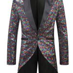 Rainbow Sequins Swallowtail Satin Stitching Pocket Semi Formal Blazer