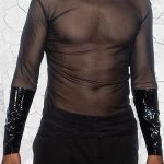 Glossy PU Leather Mesh Patchwork Long Sleeve Top [Pre-Order]