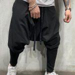 Solid Color Hip-Hop Loose Tapered Harem Pants With Pocket