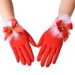 Christmas Bow Bell Faux Fur Decor Gloves