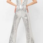 Sequin Halter Deep V Neck Silver Jumpsuit [Pre-Order]