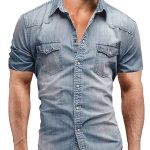 Men's Distressed Denim Pocket Lapel Casual Short Sleeve Shirt