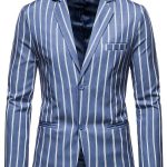 Casual Blue And White Striped Slim Fit Blazer