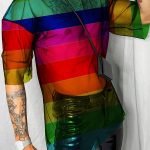 See Through Rainbow Stripe Mesh Short Sleeve T-Shirt