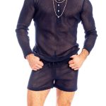 See Through Mesh Long Sleeve Top Shorts Two Piece Set [Pre-Order]