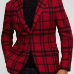 Plaid Print Notch Lapel Black And Red Blazer