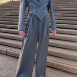 Casual Asymmetric Hem Crop Blazer Pants Two Piece Set [Pre-Order]