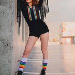 Gayparadise Rainbow Stripe Fringe Sleeve Open Zipper Velvet Romper Suits