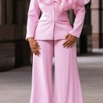 Organza Ruffle Trim Blazer Wide Leg Pants Two Piece Set