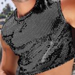 Gayparadise Men's Bright Black Sequin Back Mesh Crop Tank Tops