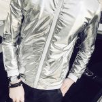 Casual Metallic Coated Zipper Silver Jacket