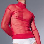 Gayparadise See Through Red Mesh High Neck Stretchy Slim Fit Top