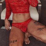 Gayparadise See Through Lace Long Sleeve Red Crop Top Briefs Two Piece Set