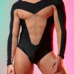 Gayparadise Mesh See-Through Patchwork Long Sleeve Bodysuit