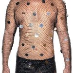 Unisex Rhinestone Round Sequin Pendant Fishnet Top