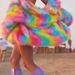 Gayparadise Rainbow Gradient Faux Fur Short Hooded Jacket