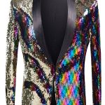 Rainbow Gradient Gold Colorblock Sequin Long Sleeve Semi Formal Blazer