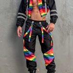 Gayparadise Rainbow Striped Patchwork Hooded Jacket Cargo Pants Two Piece Set