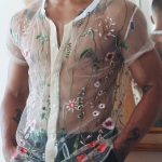 Gayparadise Men's Floral Embroidery See Through Short Sleeve Shirt