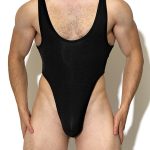 Men's High Waist Ribbed Bodysuit - Black