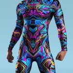 Gayparadise Psychedelic Metallic Print Zipper Long Sleeve Slim Stretchy Jumpsuit