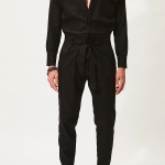 Casual Knotted Slim Fit Black Jumpsuit With Pocket