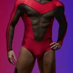 Gayparadise See Through Mesh Patchwork Stretchy Red And Black Bodysuit