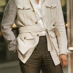 Casual Striped Cardigan Blazer With Pocket