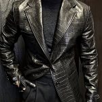 PU Leather Plaid Lapel Collar Blazer [Pre-Order]