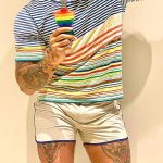 Rainbow Striped Round Neck Short Sleeve Casual T-shirt