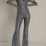 Gayparadise Laser Wrap Deep V Neck Flare Leg Jumpsuit