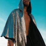 Gayparadise Unisex Laser Sequin Irregular Hem Loose Hooded Kimono Cape