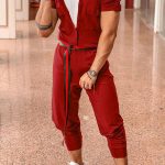 Men's Red Shirt Overalls Jumpsuit With Pockets [Pre-Order]