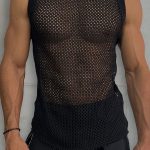 Fishnet Hollow Out Slim Fit Black Tank Top