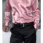 Satin Long Sleeve Turndown Collar Pink Shirt [Pre-Order]