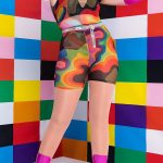 Rainbow Gradient Mesh See Through Sleeveless Romper Shorts Suit