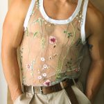 Gayparadise Men's See Through Floral Embroidery Mesh Tank Top