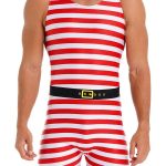 Christmas Red And White Striped Stretchy Bodycon Pajama Singlet Romper [Pre-Order]