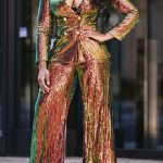 Gayparadise  Gradient Sequin Blazer Wide Leg Pants Two Piece Set