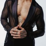 Gayparadise See-Through Mesh Patchwork Satin Black Blazer