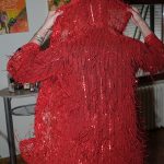 Sequins Fringe Long Sleeve Red Hood Unisex Kimono Robe