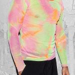 Gradient Tie Dye See Through Mesh Long Sleeve Stretchy Bodycon Top [Pre-Order]