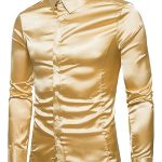 Satin Button Turndown Collar Slim Semi Formal Long Sleeve Shirt