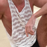 Men's See Through White Stripe Hollow Tank Top