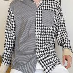 Casual Houndstooth Patchwork Plaid Loose Fit Shirt [Pre-Order]