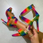 Rainbow High-Heeled Fish Mouth Shoes Cross Belt Pumps