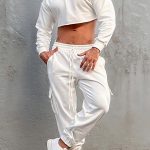 Casual White Crop Top Cargo Pants With Pockets Two Piece Set