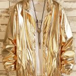 Casual Glitter Zipper Gold Jacket