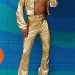 Gayparadise Metallic Coated Crop Jacket Pants Gold Two Piece Set