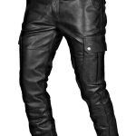 Fold PU Leather Middle Waist Casual Pants With Pockets